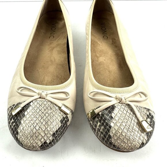 Vionic 7.5 Flats Minna Snakeskin Cap Toe Slip On Shoes Comfort Arch Support - Picture 3 of 8